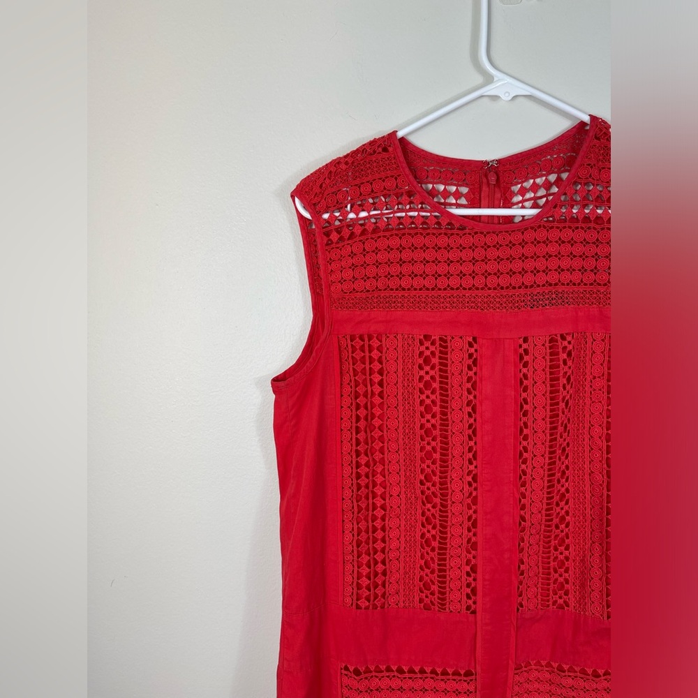 J.Crew Radish Coral-Red Embroidered Lace Sleeveless Shift Dress Cotton Size M - Picture 3 of 14